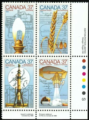 Canada sc#1209a Science and Technology - 3, LR Imprint Block, Mint-NH - Image 1 of 2