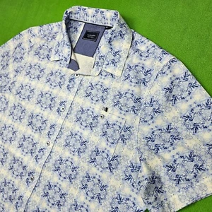 7 Diamond Shirt Men Large Blue Geometric Print 4 Way Stretch Mood Woven - Picture 1 of 9