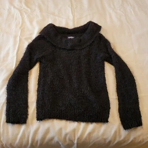 Freshman Juniors' Off-The-Shoulder Fuzzy Sweater Black Size Small Black - Picture 1 of 5