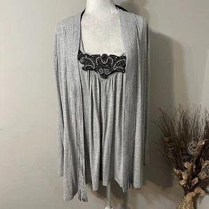 NUEVO Conjunto Collar Extraíble Camiseta sin Mangas Cárdigan Gris Suave Surroundings Mujer Talla 3X - Imagen 1 de 12