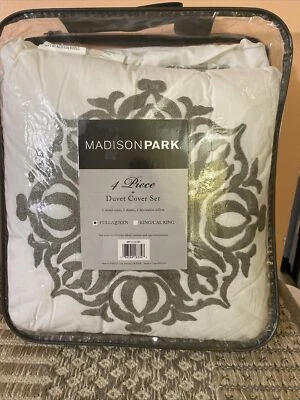Juego de funda nórdica Madison Park Full Queen de 4 piezas en patrón blanco y gris nuevo @ Foto 1 de 3