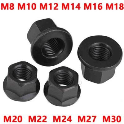 Sechskantmutter Flanschmuttern mit Hohem Bund DIN 6331 Schwarz Stahl 4.8 M8~M30 - Bild 1 von 4