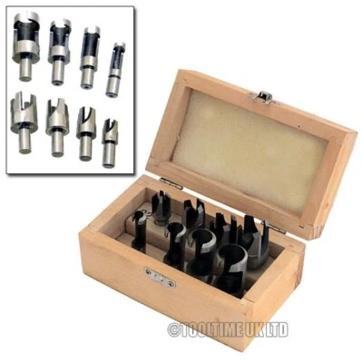 POWERTIME 8PC WOOD PLUG HOLE CUTTER SET DOWEL MAKER CUTTING TOOLS 10mm SHANK DRILL BITS