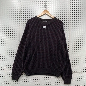 VTG Jantzen 3D Knit Sweater Mens Large Purple Striped Grandpa Pullover 22x26.5 - Picture 1 of 17