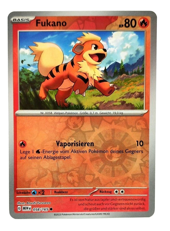 Pokemon Karte: Fukano Reverse 058/165 Pokemon 151 MEW Deutsch NM - Bild 1 von 1