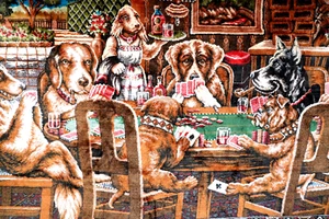 Dogs Playing Poker Wall Hanging Classic Cards Tapestry 46" x 70" Bar Drinking - Picture 1 of 10