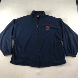 USA Olympics Jacket Mens Size 2XL Blue Fleece Full Zip Sweater Made in USA - Picture 1 of 8