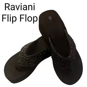 Raviani Flip Flop mit Jet Farbe Swarovski Kristalle Größe 7 Handarbeit - Bild 1 von 7