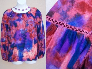 Terra & Sky Balloon Slv Top plus size 1x 16w 18w purple red blue blouse shirt - Picture 1 of 14