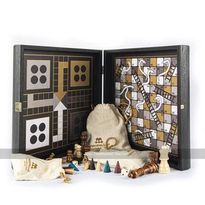 Chess,Backgammon,Ludo,Snakes and Ladders Wooden Games Compendium (Black) - Picture 1 of 1