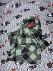 Vintage Sears Kings Road Flannel Shirt Men Medium Green Plaid Wool Pockets 70s - Picture 1 of 6