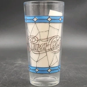 Pepsi-Cola 12oz Drinking Clear Glass 6.25" Stained Glass Tiffany Style Vtg 1970s - Picture 1 of 8
