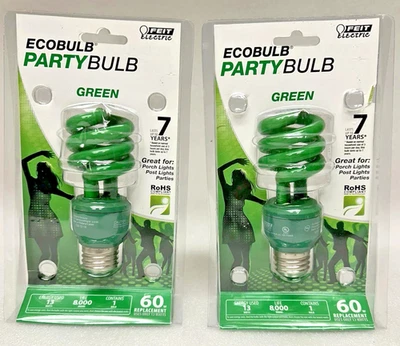 2x Feit Ecobulb Party Bulb GREEN Light 13 Watt (60 Watt Replacement) 8000 Hours - Image 1 of 4