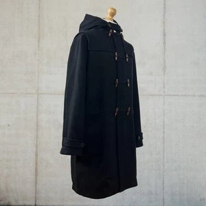 Hübscher grüner komplett gefütterter 77 % Wolle Holz Knebel Duffelcoat in Schwarz Gr. Large - Bild 1 von 15