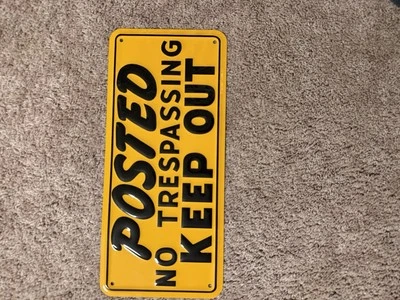 Vintage POSTED NO TRESPASSING KEEP OUT Embossed Metal Sign  NOS DeerCamp Mancave - Image 1 of 4