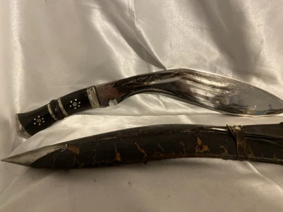 "Cuchillo de combate de lucha curvo de 12"" de colección con funda de cuero" Foto 1 de 4