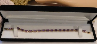 Фиолетовый аметист 10K золото драгоценных камней цепочка браслет - Изображение 1 из 4