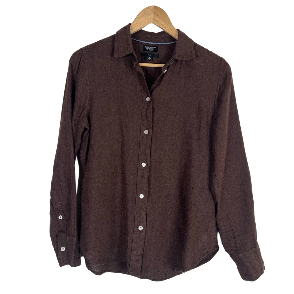 Camisa de lino Baird McNutt J Crew para mujer talla 0 marrón clásica preppy Foto 1 de 4