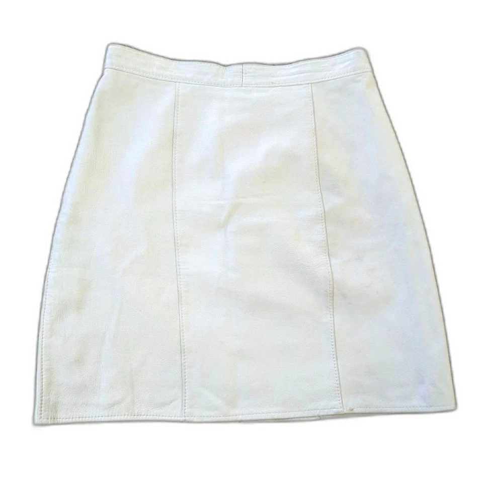 Minifalda de Colección Años 80/90 Donald Page Cuero Blanco Ligera Línea A, Hecha en EE. UU., Talla 4 Foto 1 de 4