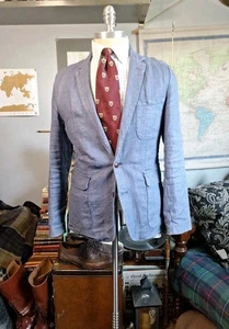 J Crew Mens Linen Blue Unstructured Unlined 2 Btn Sport Coat 36s - Picture 1 of 7