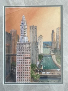 R Alexander Dombro Original Watercolor Chicago Wrigley Building Signed - Picture 1 of 7