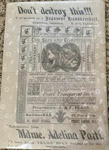 Antique 1800s PEARS SOAP Advertisement Printed On A Japanese Handcherchief - Picture 1 of 5