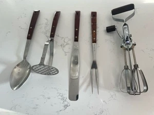 5 X Prestige Vintage Kitchen Utensils Serving Spoon Wooden Handles Whisk - Picture 1 of 6