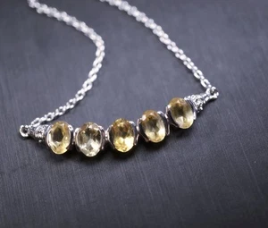 Natural Citrine Bar Necklace 925 Sterling Silver Dainty Luxury November - Picture 1 of 10