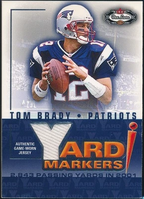 2002 FLEER  BOX SCORE TOM BRADY YARD MARKERS DUAL GAME USED JERSEY CARD /100 - Image 1 of 2