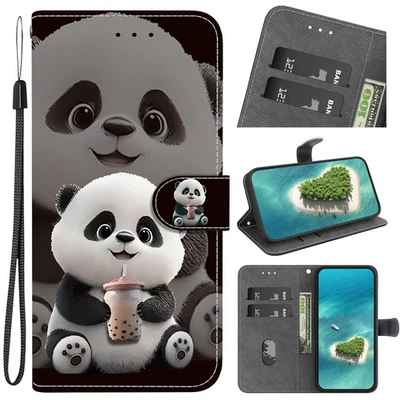 For Various Phone Milk Tea Bear Card Wallet Case Flip Stand Cover Lovely Cartoon - Image 1 of 4