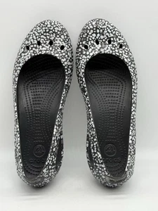 Crocs Kadee Ballet Flat Shoes Womens 9 Black Gray Spotted Comfort Slip On Loafer - Picture 1 of 7