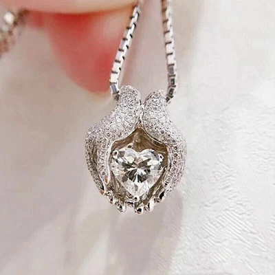 Collares para mujer cadena colgante de diamantes creados en laboratorio de 2 quilates de oro blanco de 14 quilates Foto 1 de 4