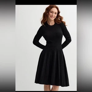 NEW Draper James Black & METALLIC Long Sleeve SWEATER PLEATED SKIRT Dress SZ M - Picture 1 of 10