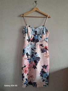 Abito da sera donna Jessica Wright Liberty rosa floreale midi matita taglia 12 - Foto 1 di 9