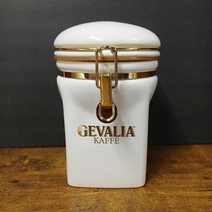 Gevalia Barattolo Portaoggetti Barattolo Ceramica Bianca Chiusura Cerniera Logo 7,5" - Foto 1 di 9