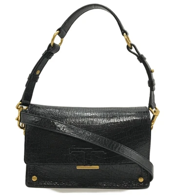Bolso Bandolera TOD'S T Timeless Mini Negro Charol Cuero Repujado Usado Italia Foto 1 de 4