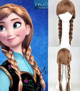 Costume Alta Qualità Frozen Anna Adulto Principessa Cosplay Parrucca Intrecciata - Foto 1 di 8