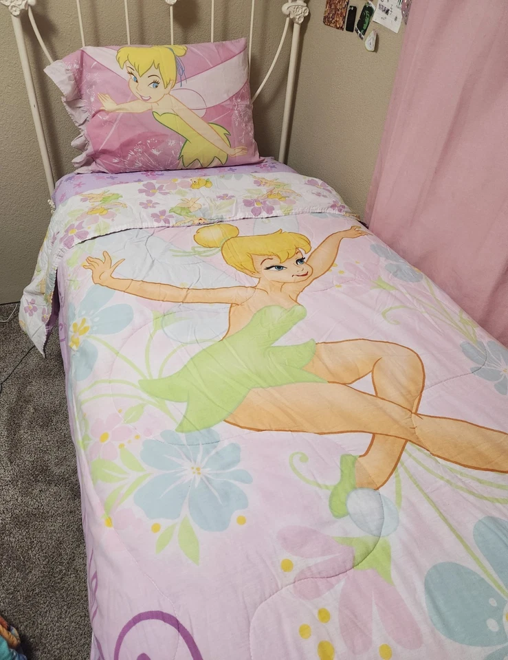 Conjunto de cama de solteiro vintage Y2K Disney Tinker Bell fronha lençol ajustado - Imagem 1 de 4
