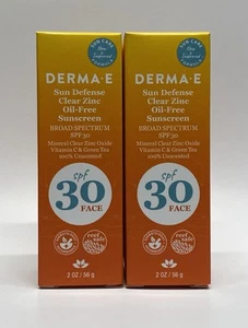 Protector solar Derma-E Sun Defense transparente sin aceite de zinc FPS 30 cara 2 OZ Cada Pack 2 - Imagen 1 de 5