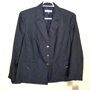 Kasper Women Plus 2Pc. Suit  Blazer Pants Sz 20W Blue Preppy Office Button Up - Picture 1 of 16