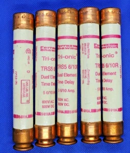GOULD SHAWMUT TRI-ONIC TRS5-6/10R 600VAC DUAL-ELEMENT FUSE 5 PCS  - Picture 1 of 3
