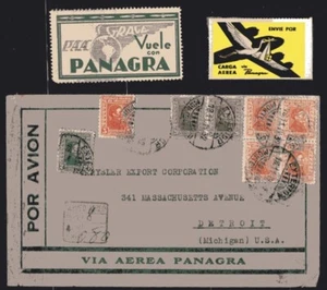 FFC URUGUAY to CHRYSLER DETROIT US via PANAGRA 1932 PAA GRACE + label, stampETQ - Picture 1 of 1
