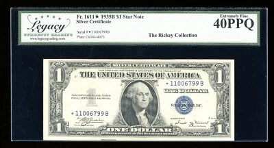 DBR $1 1935-B Silver Vinson STAR Fr. 1611* Legacy XF-40 PPQ Serial *11006799B - Image 1 of 2