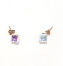 14k/925 Sterling Silver Aurora Borealis Cubes Post Earrings  6mm 