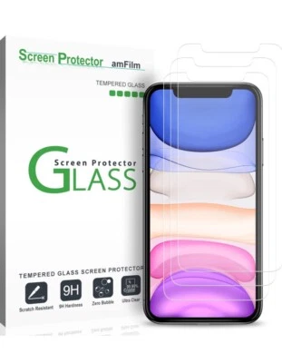 amFilm 6.1" Tempered Glass Screen Protector for iPhone XR, 3 Pack 9H Hardness - Image 1 of 4