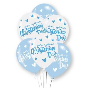 Boys Christening Balloon Decorations Blue White Christening Party Balloons x 6