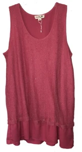 Simply Noelle NEW Pink Sleeveless Lined Mesh Tunic Layered Top/ Mild Sequins XXL - Bild 1 von 2
