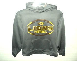 Football Hoodie Lions Boys Youth M Gray w/ Brown & Gold Letters Kangaroo Pocket - Picture 1 of 4