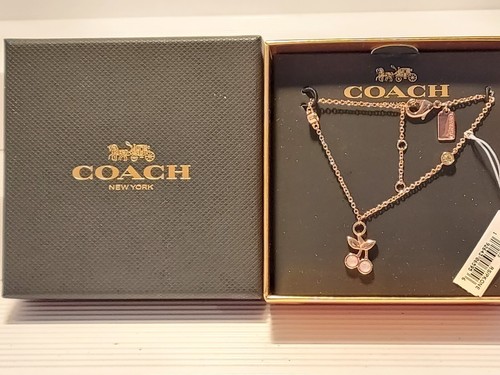Nuovo~COACH~Tono Oro Rosa~**CILIEGIE E CRISTALLI ROSA** ~Ciondolo Bracciale Regolabile