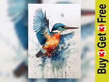 Vibrant Watercolor Kingfisher Print - Fine Art Wall Decor 5" x 7"